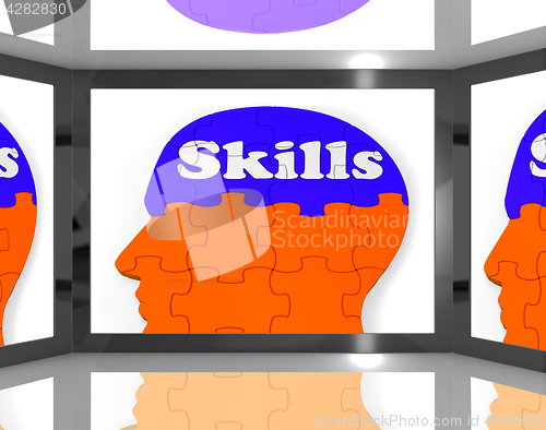 Image of Skills On Brain On Screen Showing Human Competences