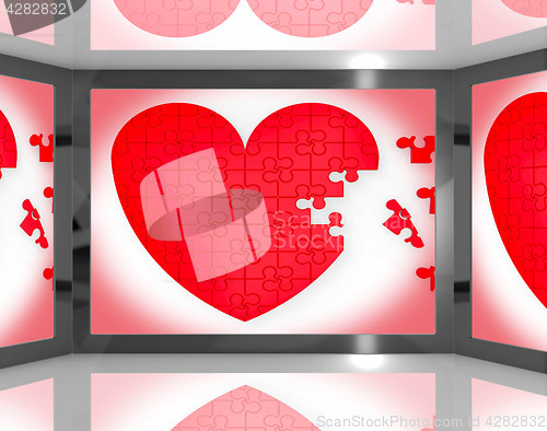 Image of Puzzle Heart On Screen Showing Romantic Movies And Soap Operas