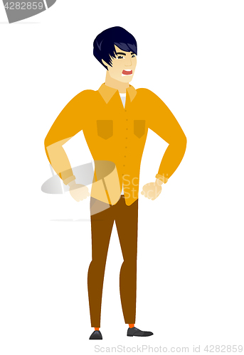 Image of Young asian furious businessman screaming.