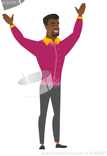 Image of Successful african businessman jumping.