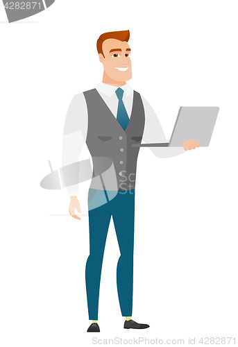 Image of Business man using laptop vector illustration.