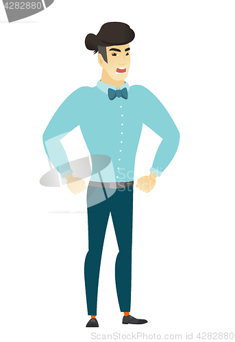 Image of Young asian furious businessman screaming.