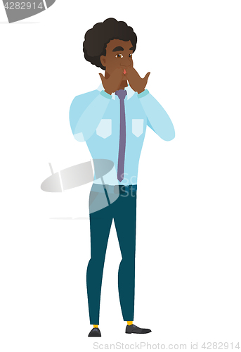 Image of Shoked caucasian businessman covering his mouth.