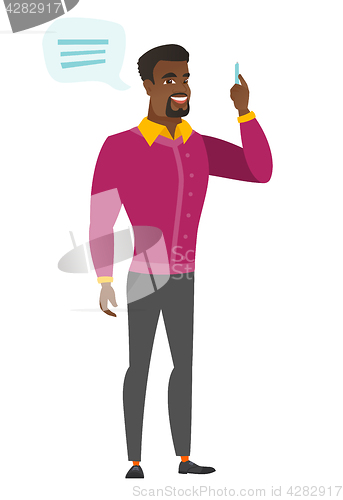 Image of African-american businessman with speech bubble.