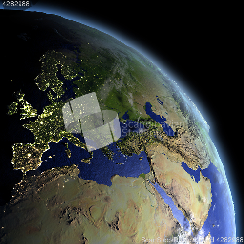 Image of EMEA region from space at dawn