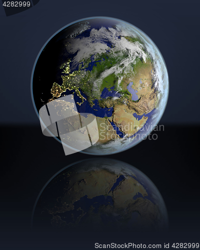 Image of Globe facing Europe in dark