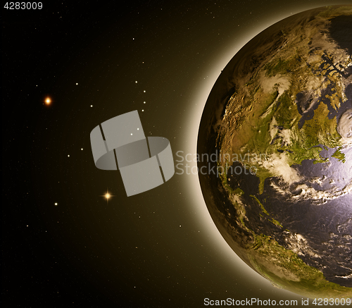 Image of North America from space at dawn