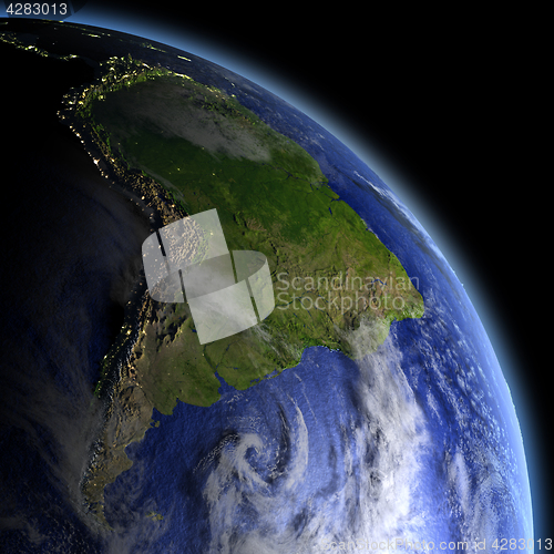 Image of South America from space at dawn