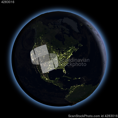 Image of North America from space at night
