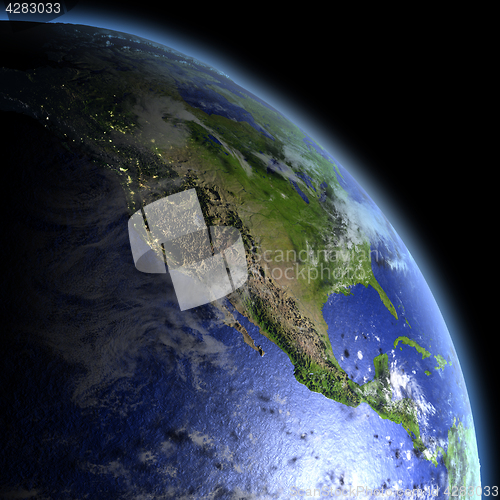 Image of North America from space at dawn