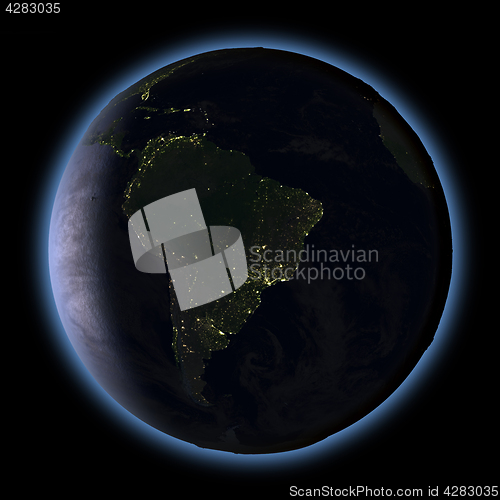Image of South America from space at night