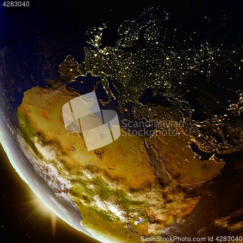 Image of Sunset above EMEA region from space