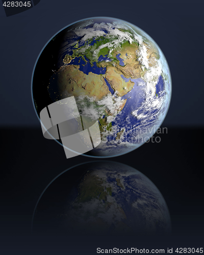 Image of Globe facing EMEA region in dark