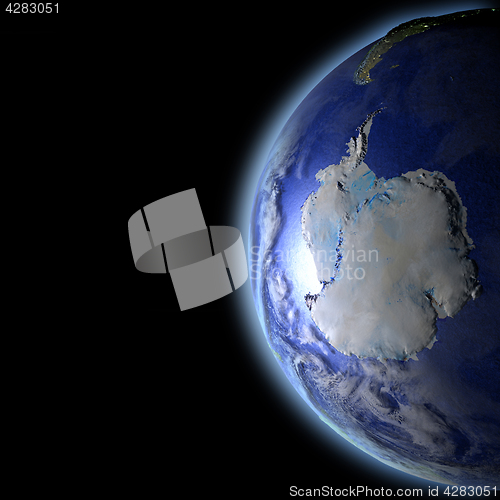 Image of Antarctica from space in the evening light