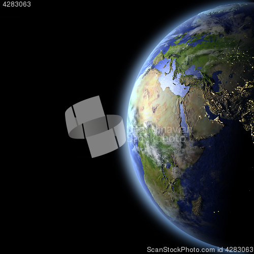 Image of Middle East from space in the evening light