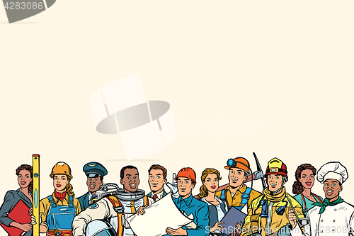 Image of people of different professions, neutral background at the top