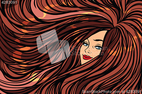 Image of Beautiful girl with long hair left background