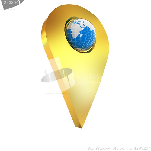 Image of Realistic 3d pointer of map with Earth. Global concept. 3d illus