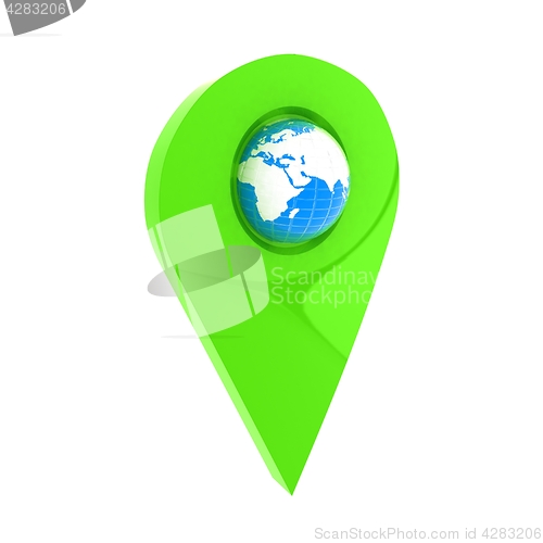 Image of Realistic 3d pointer of map with Earth. Global concept. 3d illus