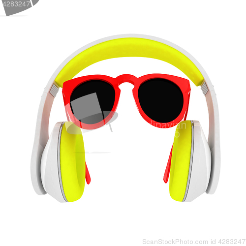 Image of Sunglasses and headphone for your face. 3d illustration