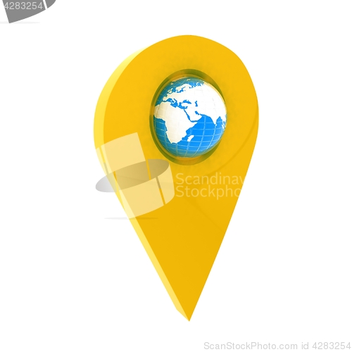 Image of Realistic 3d pointer of map with Earth. Global concept. 3d illus