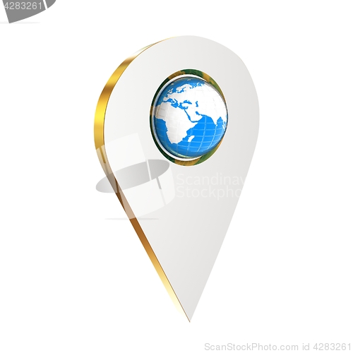 Image of Realistic 3d pointer of map with Earth. Global concept. 3d illus