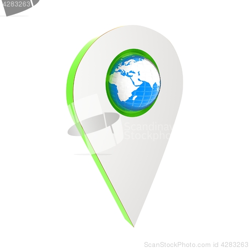 Image of Realistic 3d pointer of map with Earth. Global concept. 3d illus