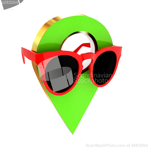 Image of Glamour map pointer in sunglasses. 3d illustration