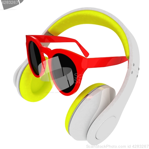 Image of Sunglasses and headphone for your face. 3d illustration