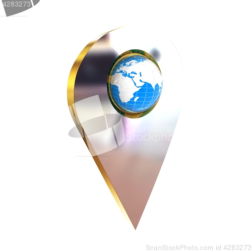 Image of Realistic 3d pointer of map with Earth. Global concept. 3d illus