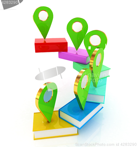 Image of Books with 3d pointers. 3d illustration