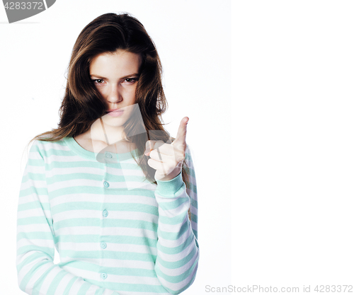 Image of young pretty stylish hipster girl posing emotional isolated on w
