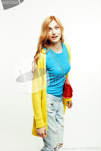 Image of young pretty red hair woman happy smiling isolated on white background, lifestyle people concept