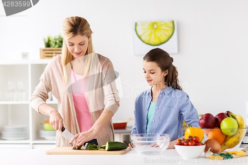 Image of happy family cooking dinner at home kitchen
