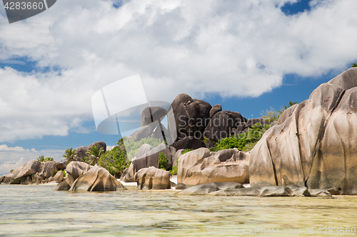 Image of rocks on seychelles island beach in indian ocean