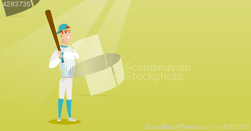 Image of Young caucasian baseball player with a bat.