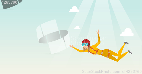 Image of Caucasian parachutist jumping with a parachute.