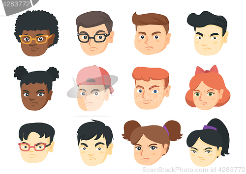 Image of Vector set of kids angry emoji cartoons.