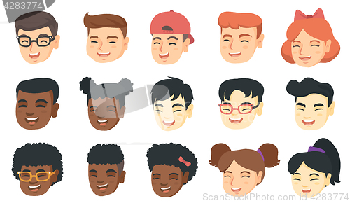 Image of Vector set of kids laughing emoji cartoons.