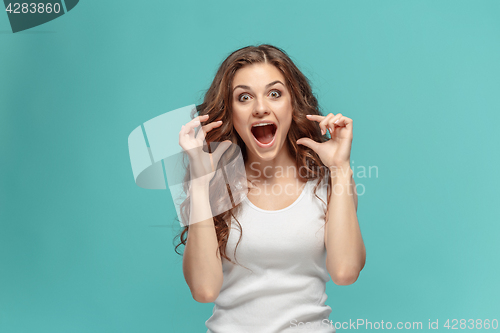 Image of The young woman\'s portrait with happy emotions