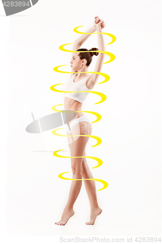 Image of Female body with a cycle arrows. Fat lose, healthy eating and nutrition concept.