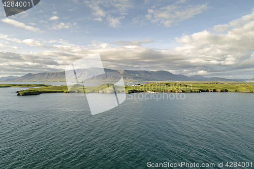 Image of Videy and Esja seen from Reykjavik