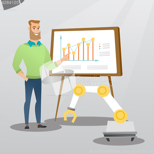 Image of Businessman and robot giving business presentation