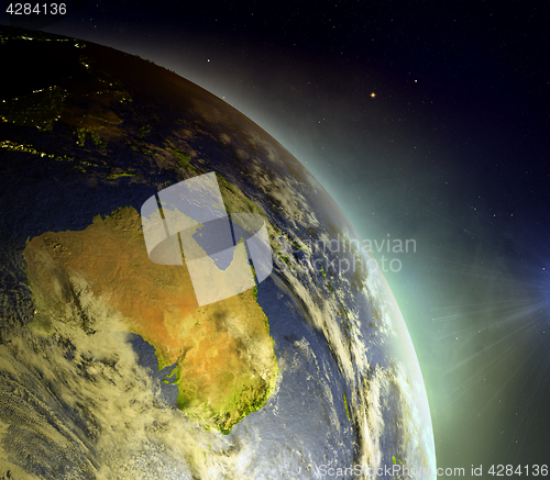 Image of Australia from space in sunrise
