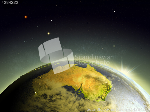 Image of Australia from space in sunrise