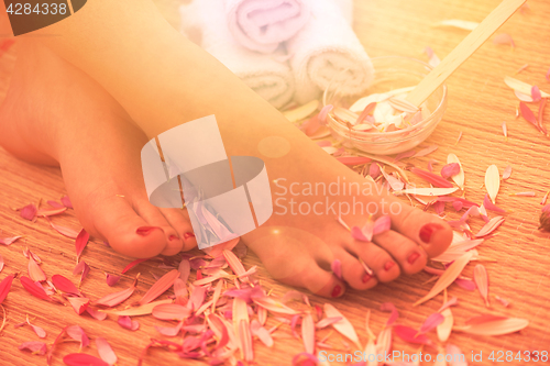 Image of female feet at spa salon