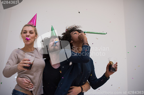 Image of confetti party multiethnic group of people