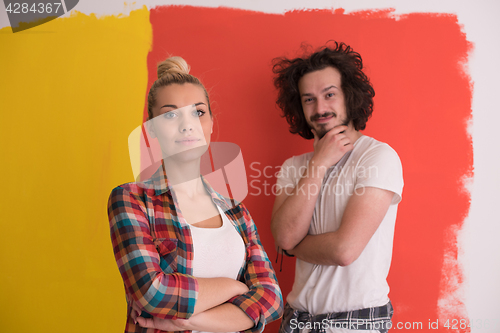 Image of couple in love  over color background