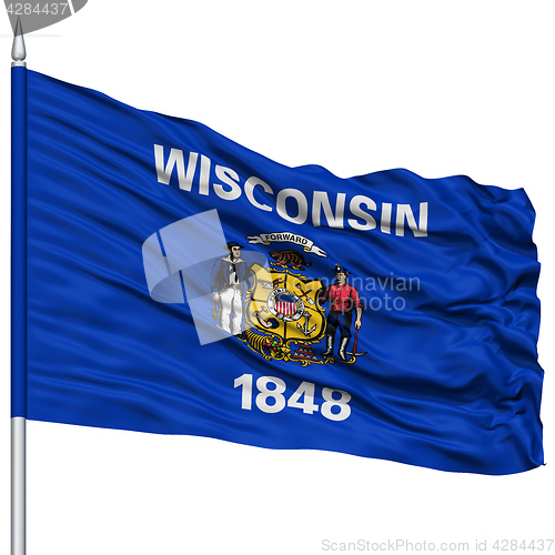 Image of Isolated Wisconsin Flag on Flagpole, USA state