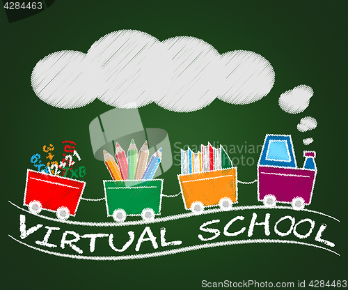 Image of Virtual School Means Learning And Education 3d Illustration